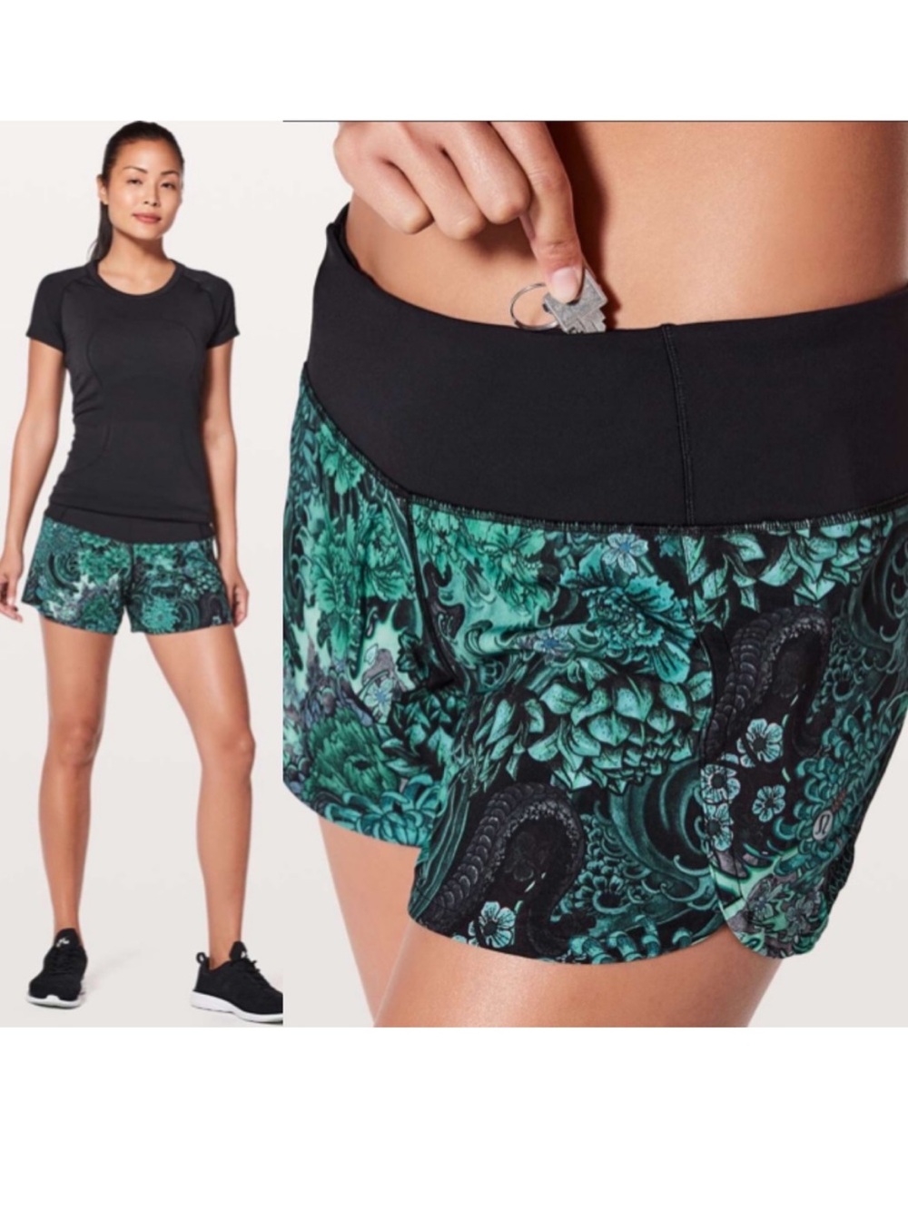 Lululemon Run Times Short II 4" Memoir Multi Green Black size 6